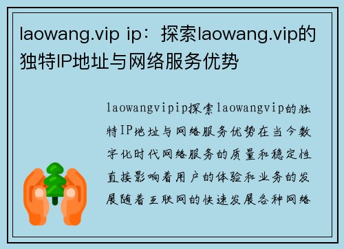 laowang.vip ip:探索laowang.vip的独特IP地址与网络服务优势